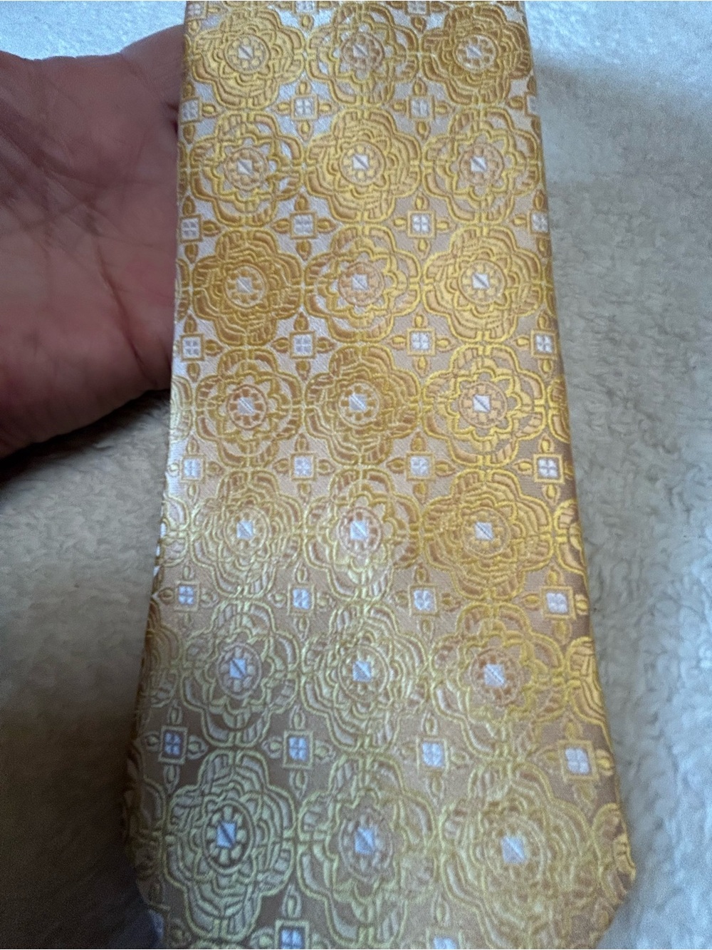 🎁3 for $30 - Classic Golden Floral Pattern Clip-On Tie